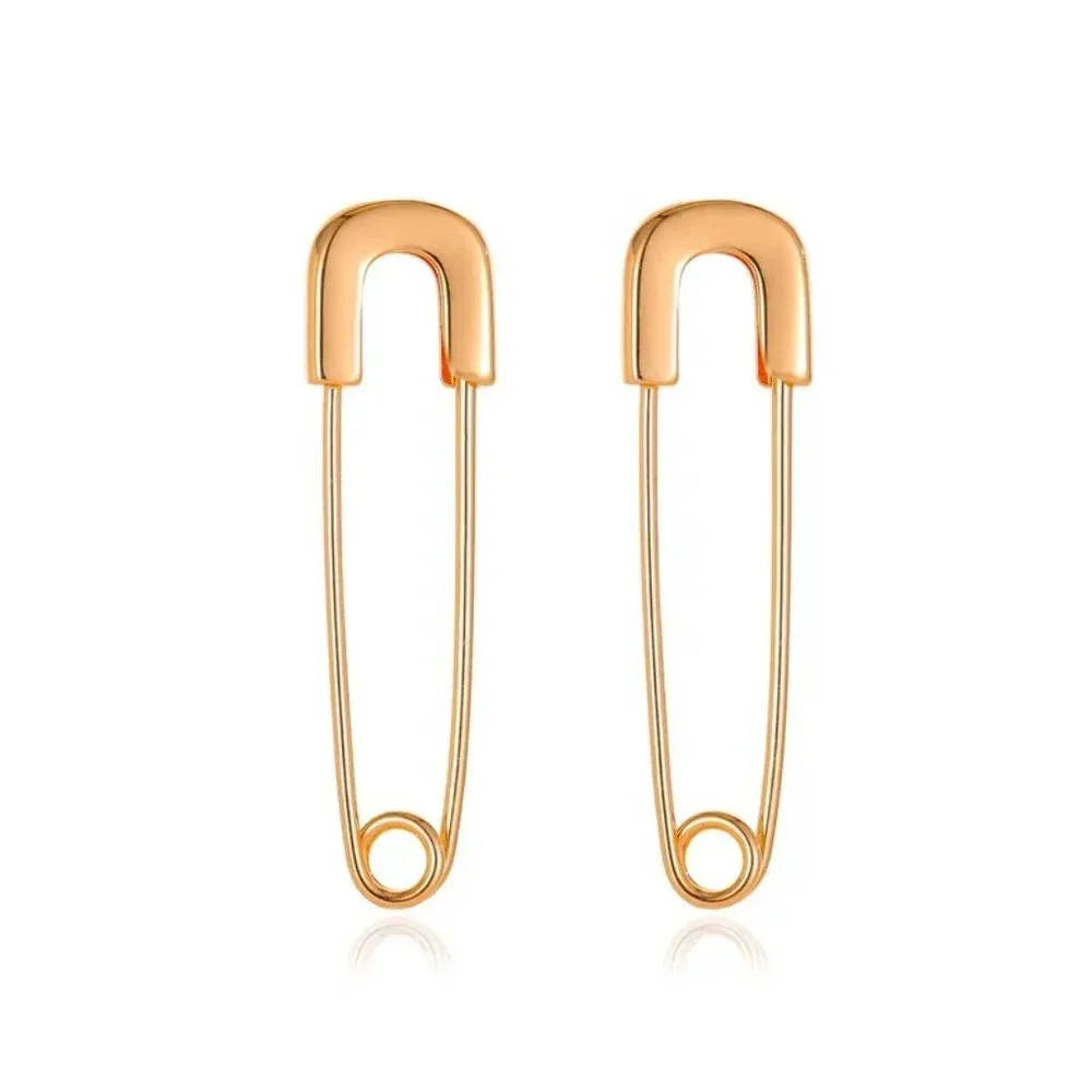 Minimalist Gold Safety Pin Earrings NEW - Picture 2 of 7